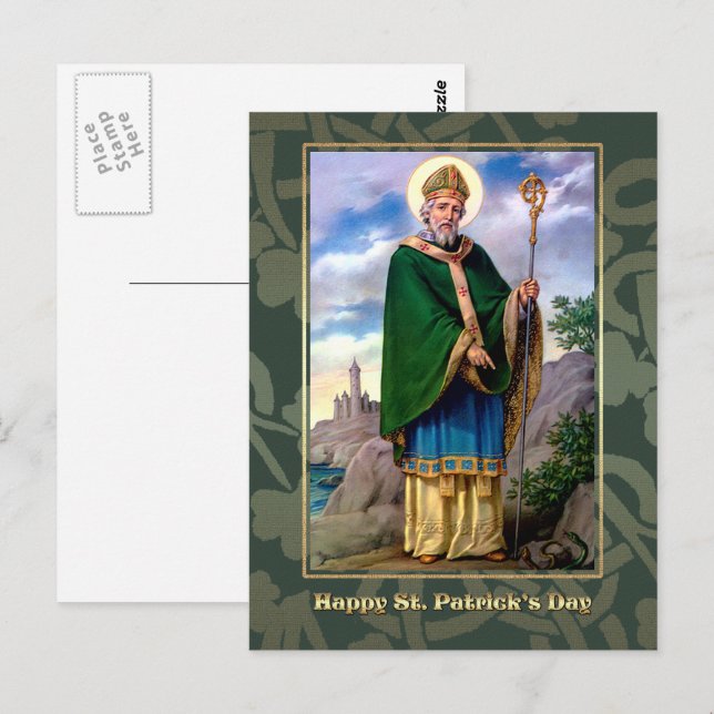 Día de San Patricio bendice postal religiosa (Anverso / Reverso)
