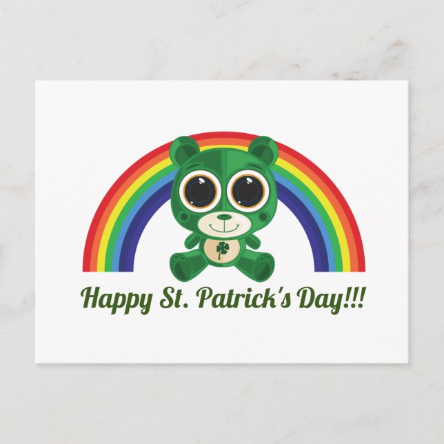 Día de San Patricio Oso de peluche y postal arcoir (Anverso)