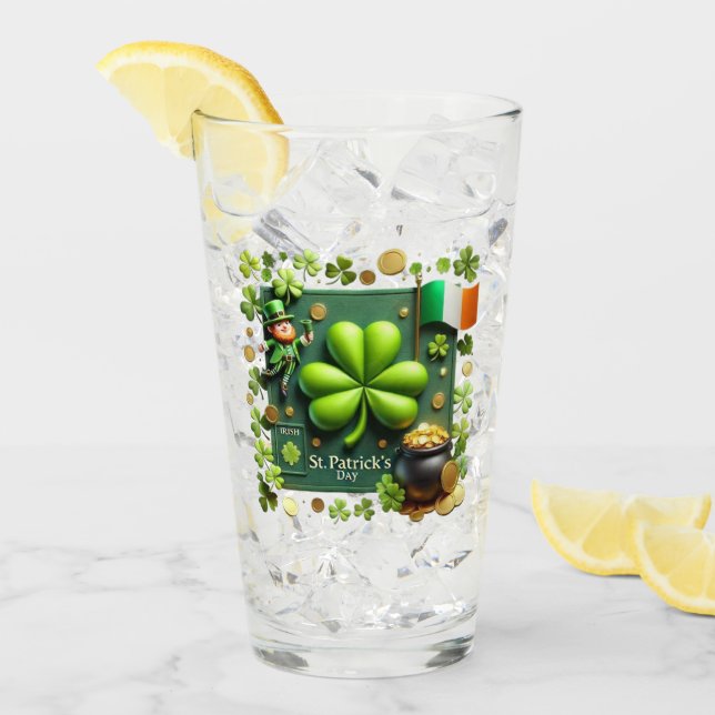 Día de San Patricio Shamrock y Leprechaun Pint (Anverso (hielo))