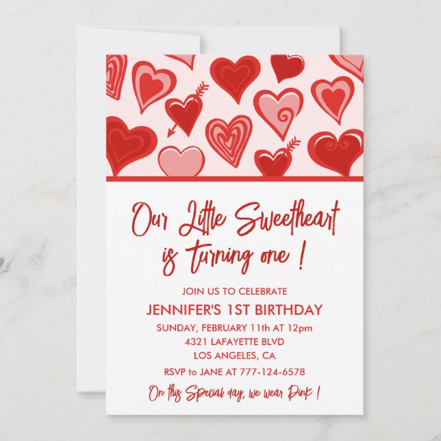 Día de San Valentín 1ª invitación de cumpleaños co (Anverso)