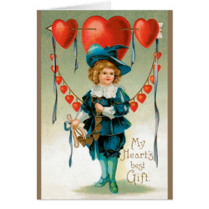 Día de San Valentín antiguo, niño victoriano con c