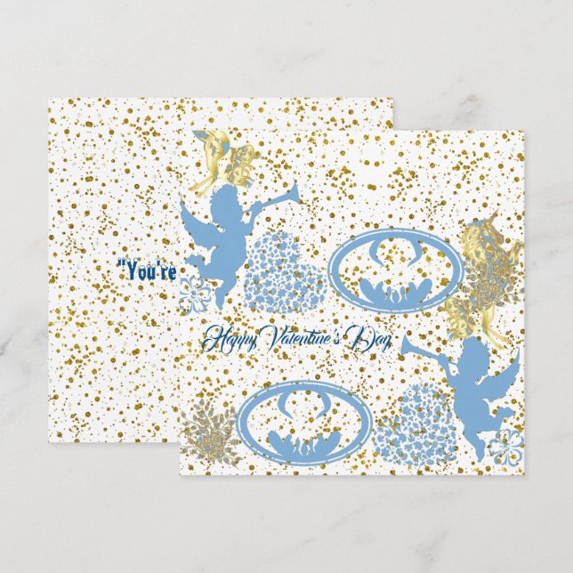 Día de San Valentín Cupid Blue Gold Sheen Romantic (Anverso / Reverso)