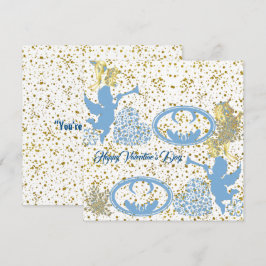 Día de San Valentín Cupid Blue Gold Sheen Romantic