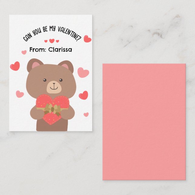 Día de San Valentín de oso Tarjeta para niños con  (Anverso / Reverso)