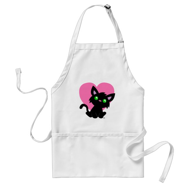 Día de San Valentín Delantal Blanco Gatito Negro (Frente)
