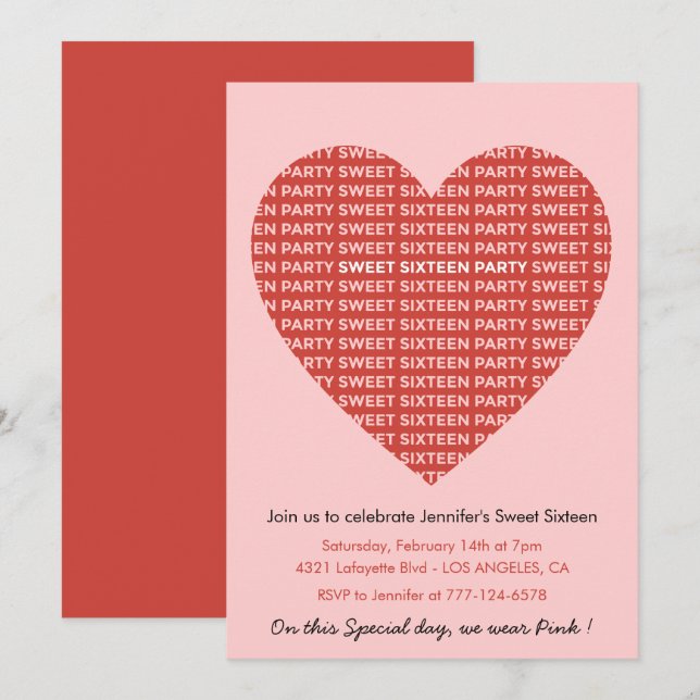 Día de San Valentín dulce 16 invitación grandes co (Anverso / Reverso)