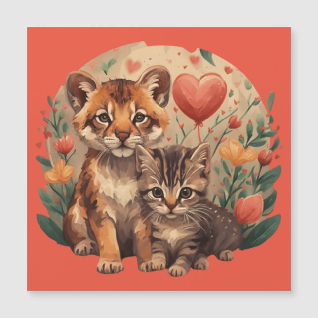 Día de San Valentín floral de gato grande y gatito (Anverso)