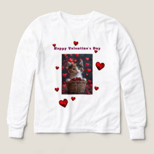 Día de San Valentín Gatito Calico Corazones Rojos