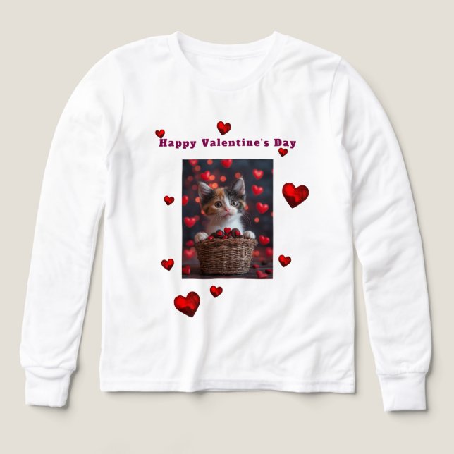 Día de San Valentín Gatito Calico Corazones Rojos  (Diseño frontal)
