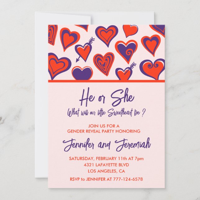 Día de San Valentín género revelar invitación cari (Anverso)