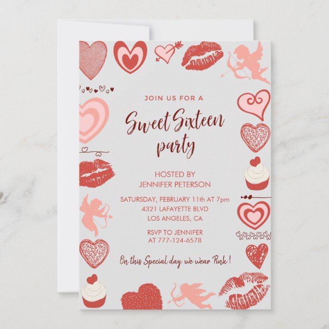 Día de San Valentín invitación dulce 16 corazón gr (Anverso)