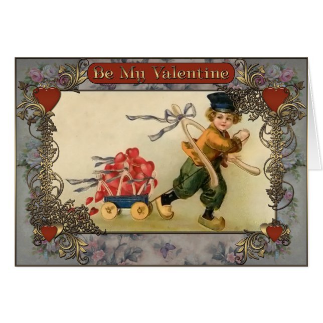Día de San Valentín. Un niño lleva un carro con fl (Anverso (Horizontal))