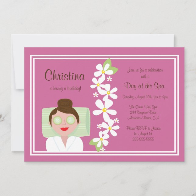 Día de Spa Invitación a fiesta de cumpleaños (Anverso)