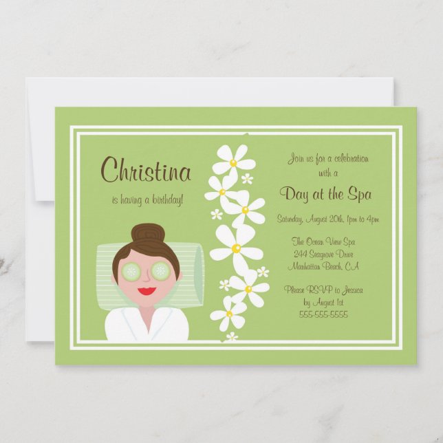 Día de Spa Invitación a fiesta de cumpleaños (Anverso)