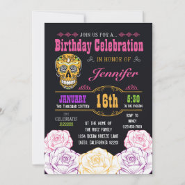 Día del cumpleaños de la invitación al cráneo de a