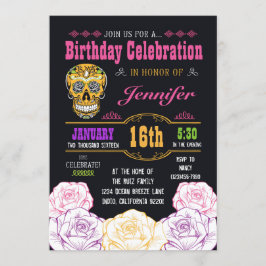 Día del cumpleaños de la invitación al cráneo de a