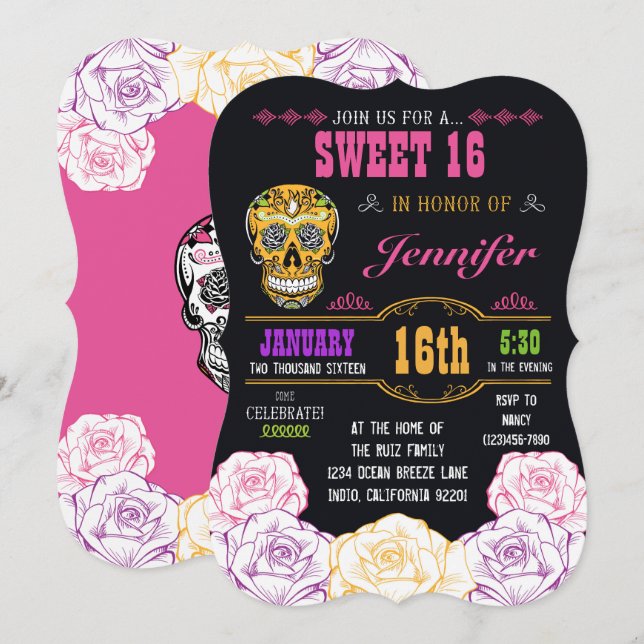 Día del dulce 16 de la invitación muerta del (Anverso / Reverso)