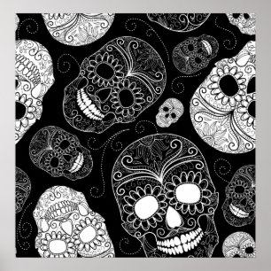 Día del Muerto Mosaico Arte Negro y Blanco