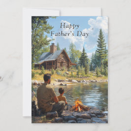Día del Padre Padre e Hijo Cabaña de Troncos Fuego