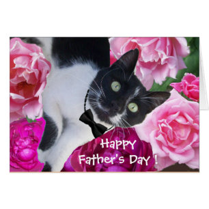 DÍA DEL PADRE ROMÁNTICO GATO CON ROSAS ROSADAS