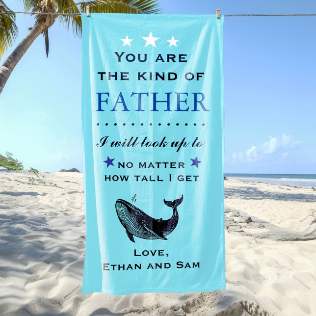 Día del Padre / Toalla de playa de regalo de cumpl (Beach towel for dad with whale and sentimental quote.)