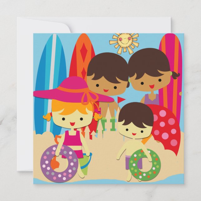 Día en la playa Natación Invitaciones de cumpleaño (Anverso)