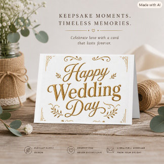 Día Feliz de Boda Topografía Dorada Tarjeta de Fel
