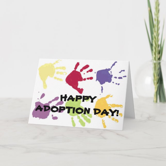 ¡DÍA FELIZ DE LA ADOPCIÓN! tarjeta de las manos de (Anverso)