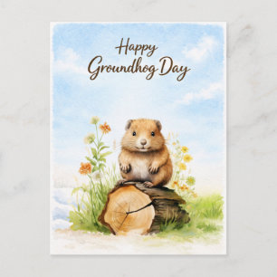 Día Feliz de la Marmota Acuarela Tarjeta