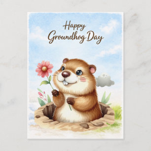 Día Feliz de la Marmota Acuarela Tarjeta de Felici