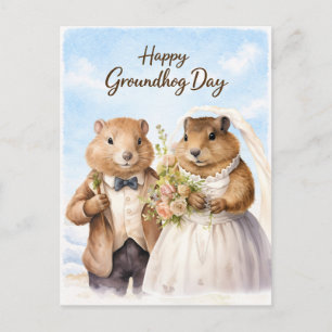 Día Feliz de la Marmota Acuarela Tarjeta de Saludo