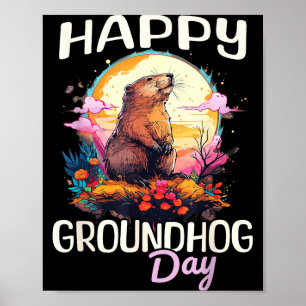 Día Feliz de la Marmota Arte Gráfico Vintage Lindo