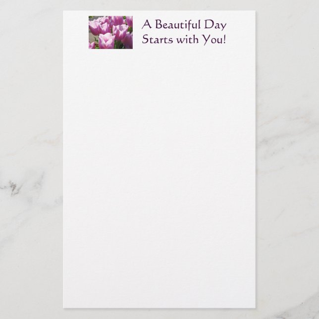Día Hermoso Comienza con Tú! papelería Tulipanes (Anverso)