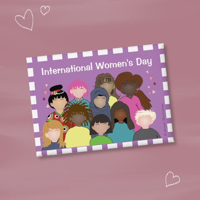 Día Internacional de la Mujer | Botón de marzo (May 8 is International Women's Day . Celebrate with this cute rectangular button . )