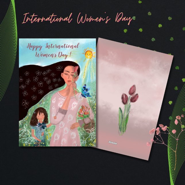 Día Internacional de la Mujer con una tarjeta de n (omen's Day with a little girl Card )