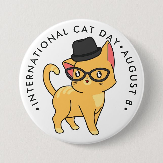Día Internacional del Gato, botón de gato hipster (Anverso)