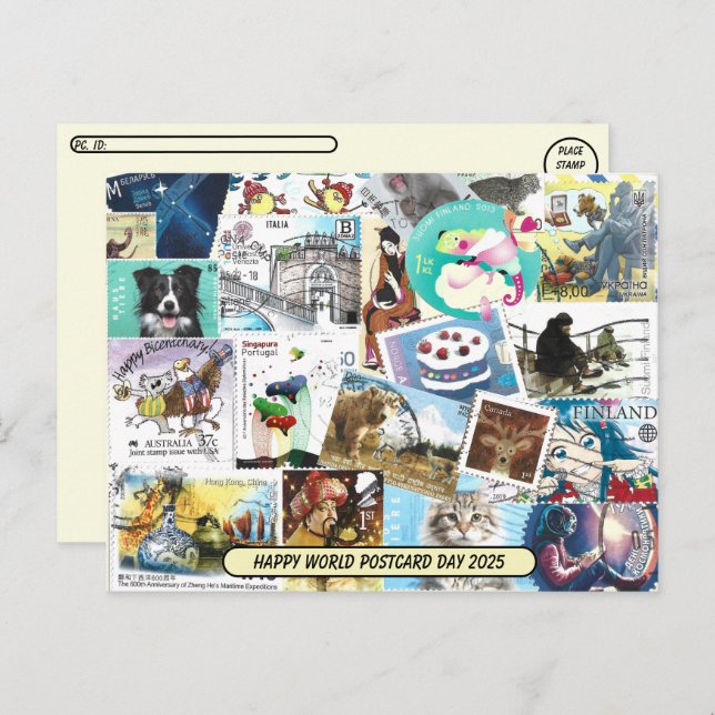 Día Mundial de la Postal - Postal con timbres de P (Anverso / Reverso)