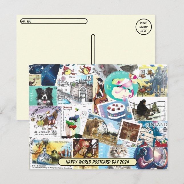 Día Mundial de la Postal - Postal con timbres de P (Anverso / Reverso)