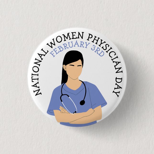 Día Nacional de la Mujer Médico 3 de Febrero Botón (Anverso)