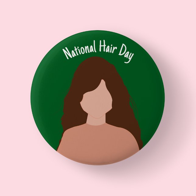 Día Nacional del Pelo - Marrón de Pelo/ Botón (Brown hair - national hair day)