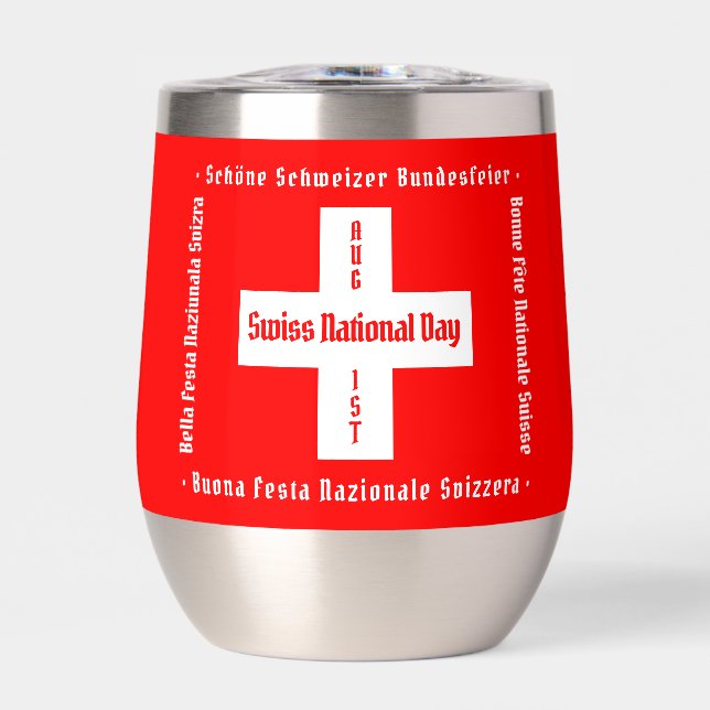 Día Nacional Suizo en cuatro idiomas Bandera Suiza (Frente)