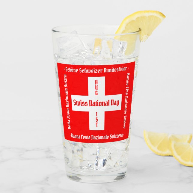 Día Nacional Suizo en cuatro idiomas Bandera Suiza (Reverso (hielo))