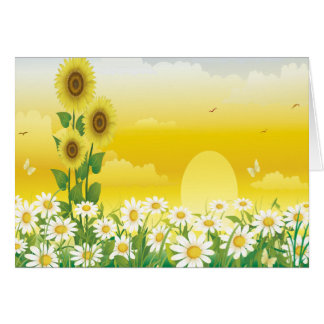 Día soleado, girasoles y flores