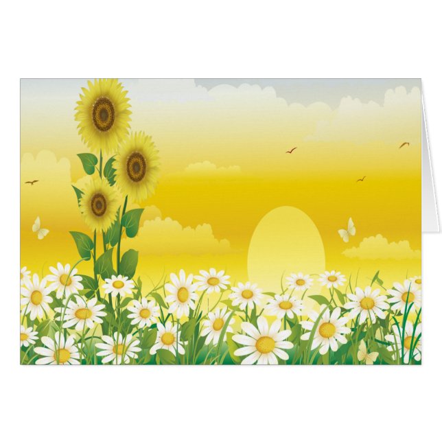 Día soleado, girasoles y flores (Anverso (Horizontal))