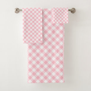 Diagonal de Gingham de tamaño medio rosa y blanco