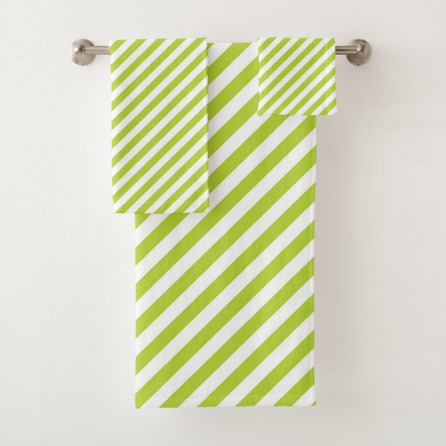 Diagonal lime green and white stripes pattern (In situ)