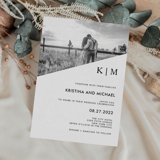 Diagonal moderna | Invitación a la boda fotográfic (Subido por el creador)