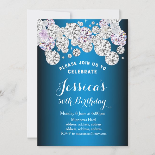diamante azul elegante, invitación de cumpleaños p (Anverso)