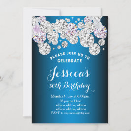 diamante azul elegante, invitación de cumpleaños p