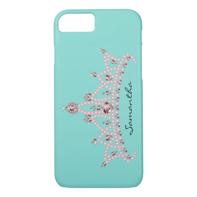 Diamante de imitación Tiara iPhone 7 Funda (aqua) (Reverso)